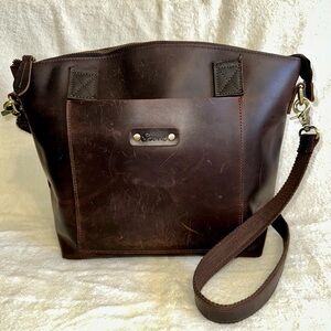 S-ZONE Brown Genuine Leather Tote Bag Large Vintage Distressed Work Purse